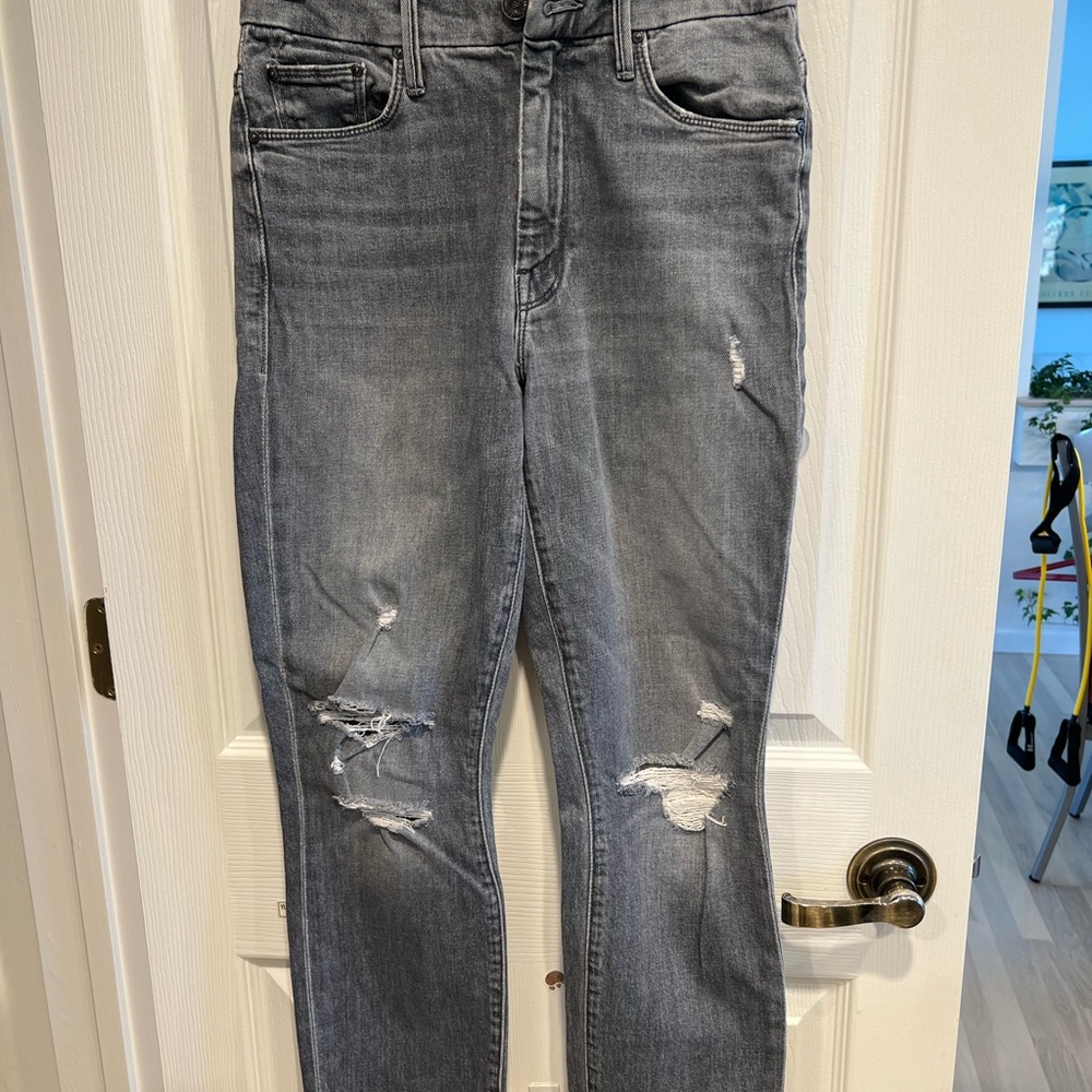 MOTHER Women's Gray Distressed Skinny Jeans